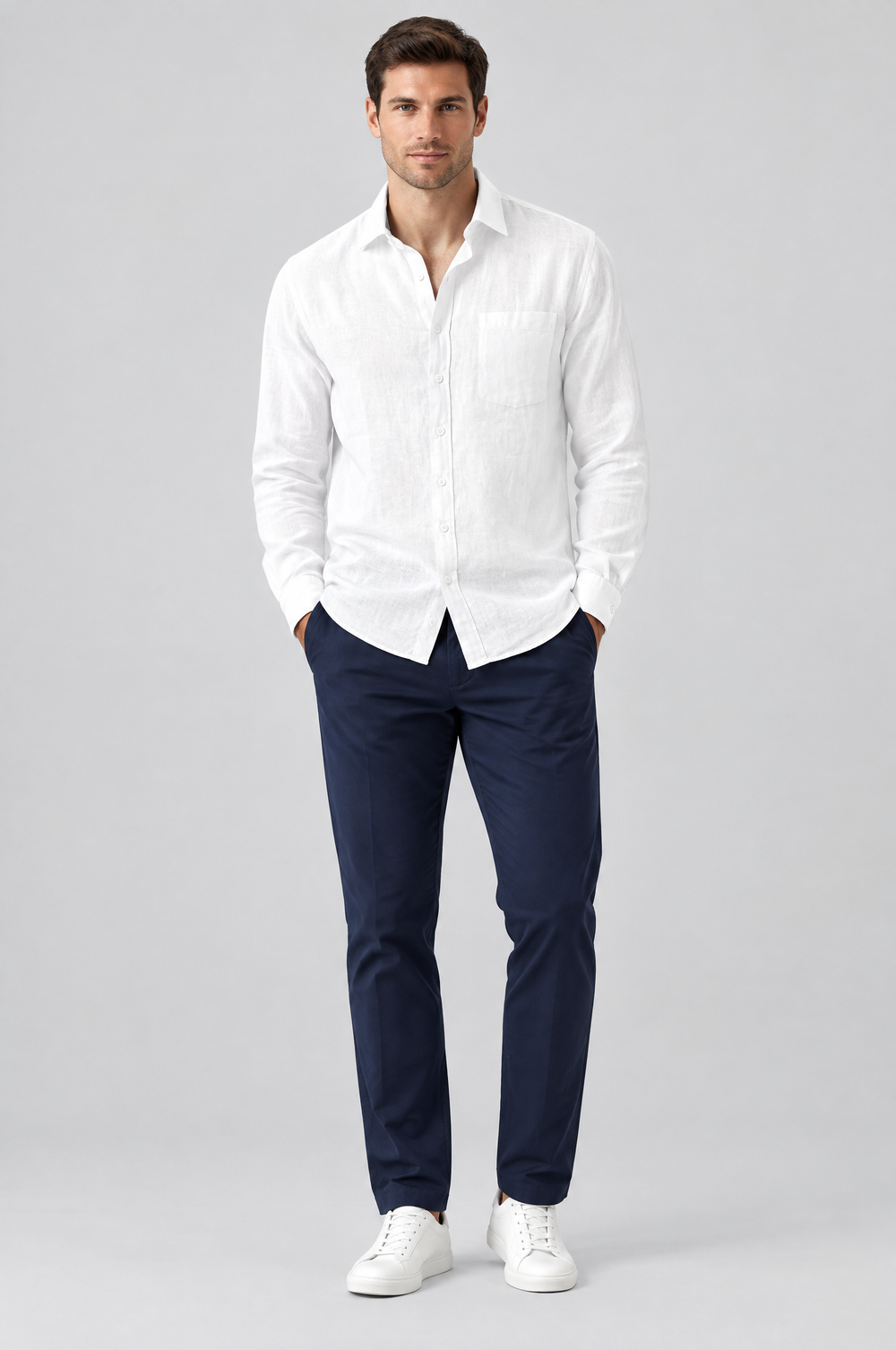 Men's Linen-Blend Long Sleeve Shirt in White – The Hammersmith by WARDLEY