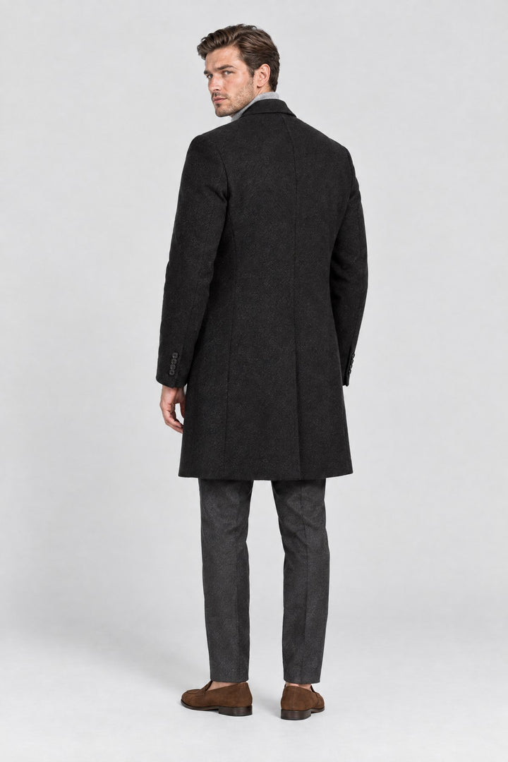 The Hampstead Overcoat in Black, back view