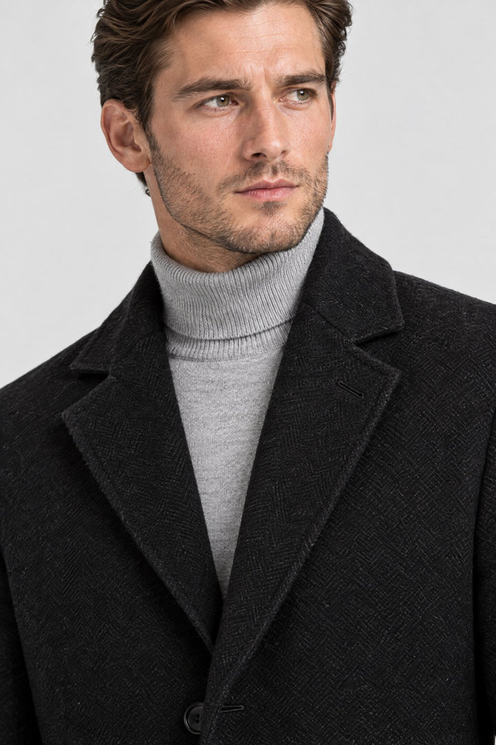 The Hampstead Overcoat in Black, detail
