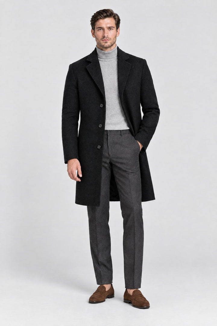 The Hampstead Overcoat in Black, full length