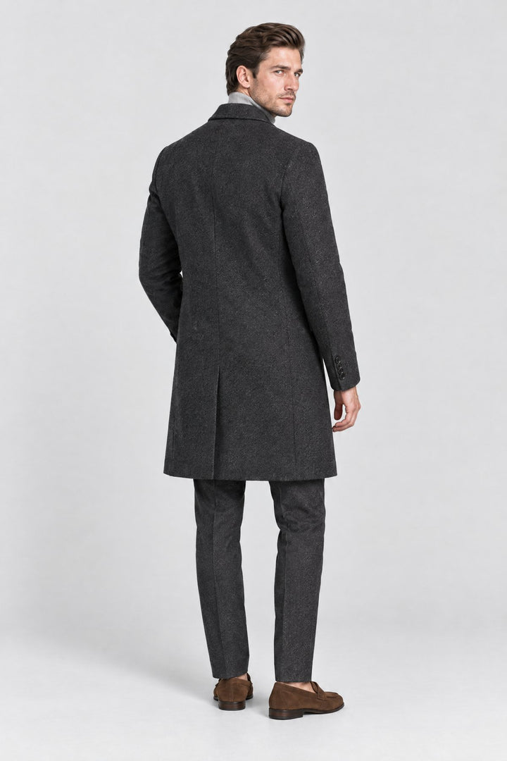 The Hampstead Overcoat in Charcoal, back view