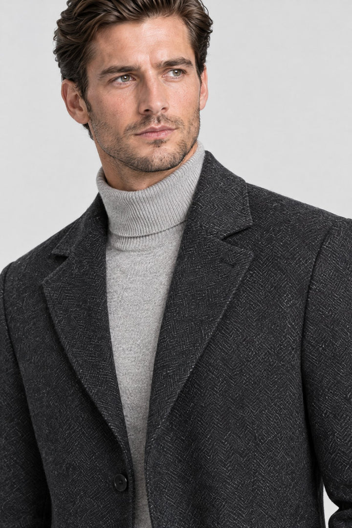 The Hampstead Overcoat in Charcoal, detail