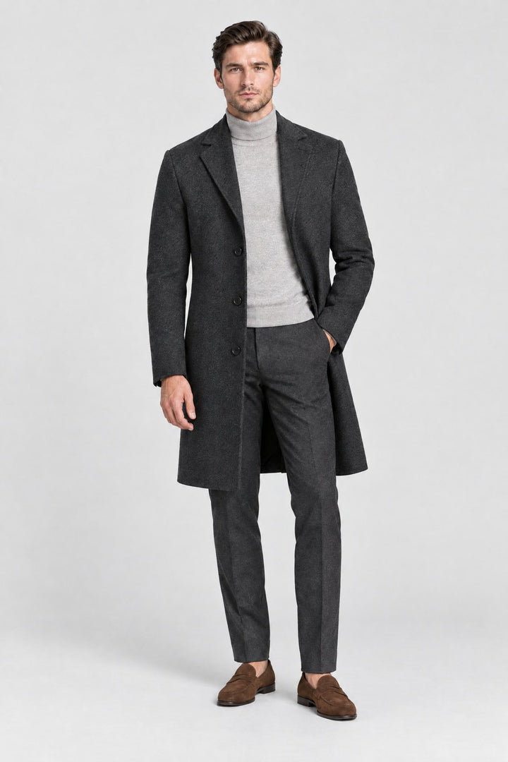 The Hampstead Overcoat in Charcoal, full length