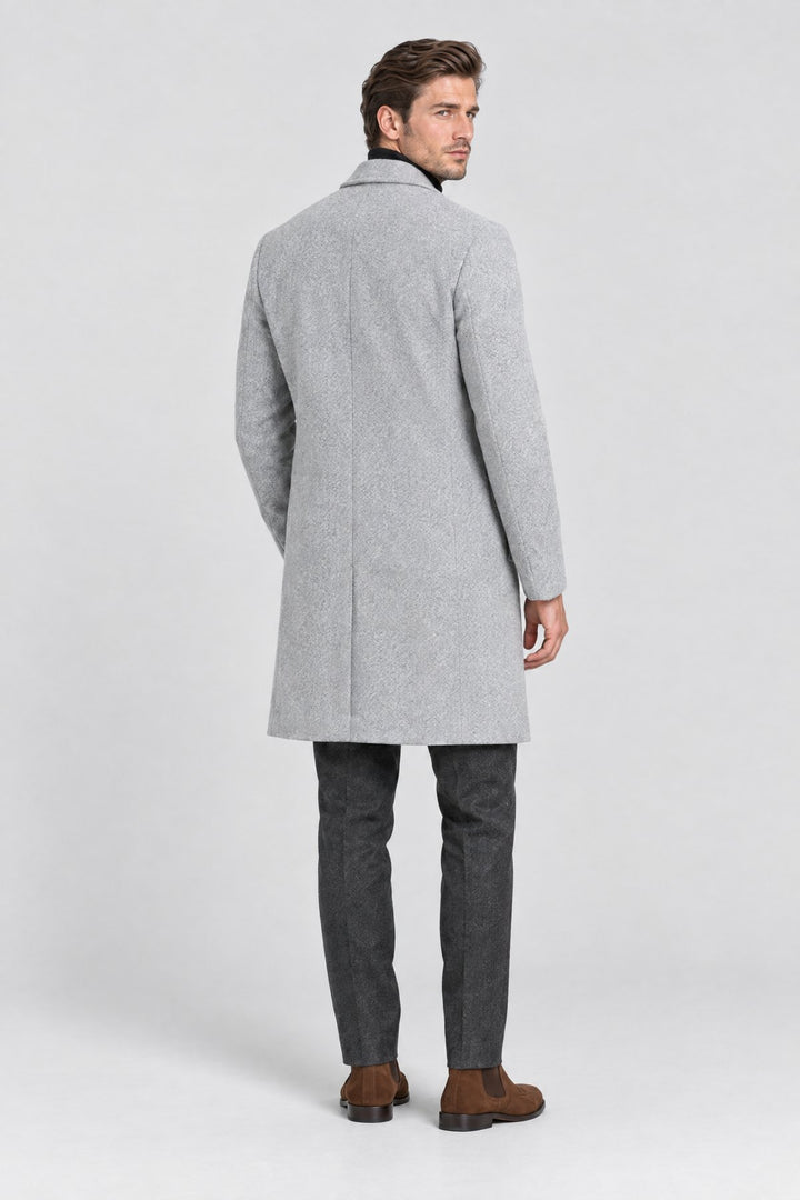 The Hampstead Overcoat in Light Grey, back view