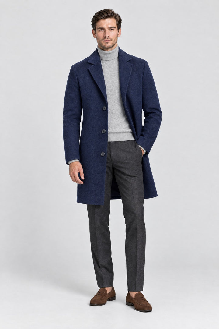 The Hampstead Overcoat in Navy, full length