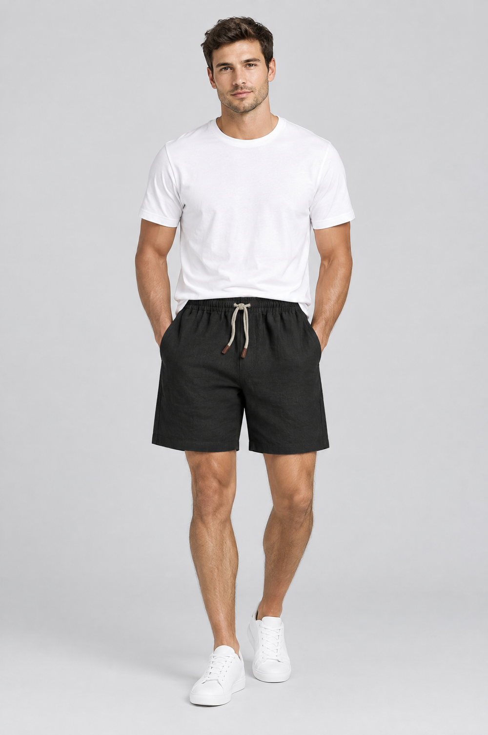 Men's Linen-Blend Drawstring Shorts in Black – The Hampton by WARDLEY