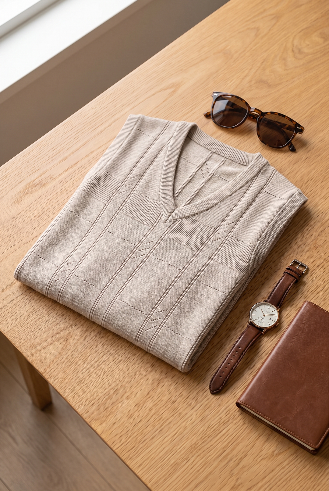 The Harrow Cable Knit Vest flat lay