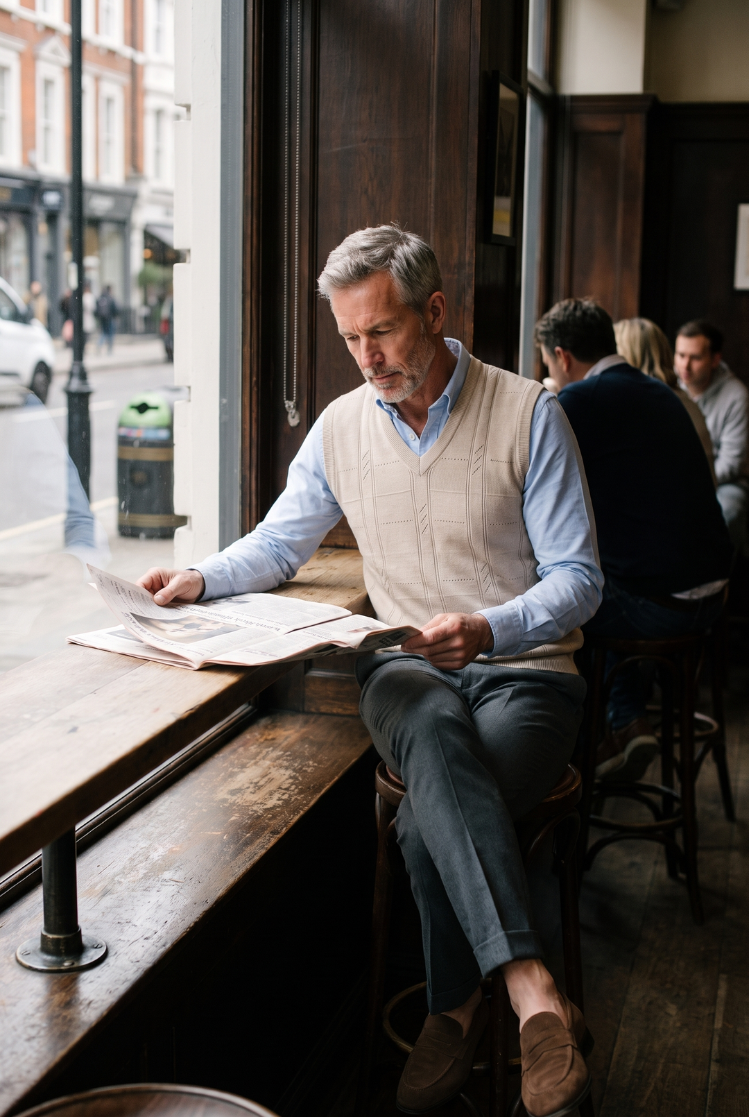 The Harrow Cable Knit Vest styled in London