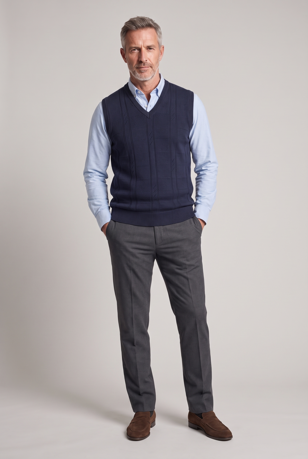 The Harrow Cable Knit Vest in Navy – menswear by WARDLEY London