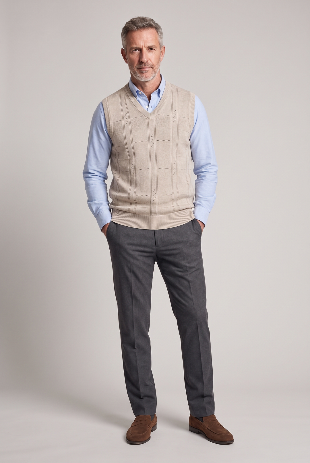 The Harrow Cable Knit Vest in Oat – menswear by WARDLEY London