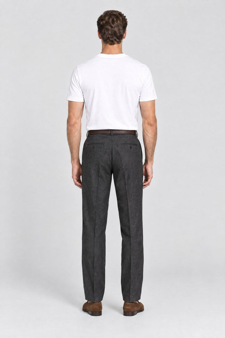 The Henley Pleated Trouser in Black, back view