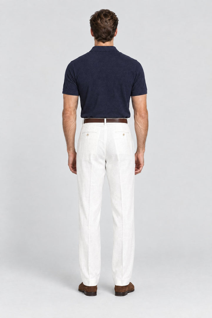 The Henley Pleated Trouser in Off White, back view