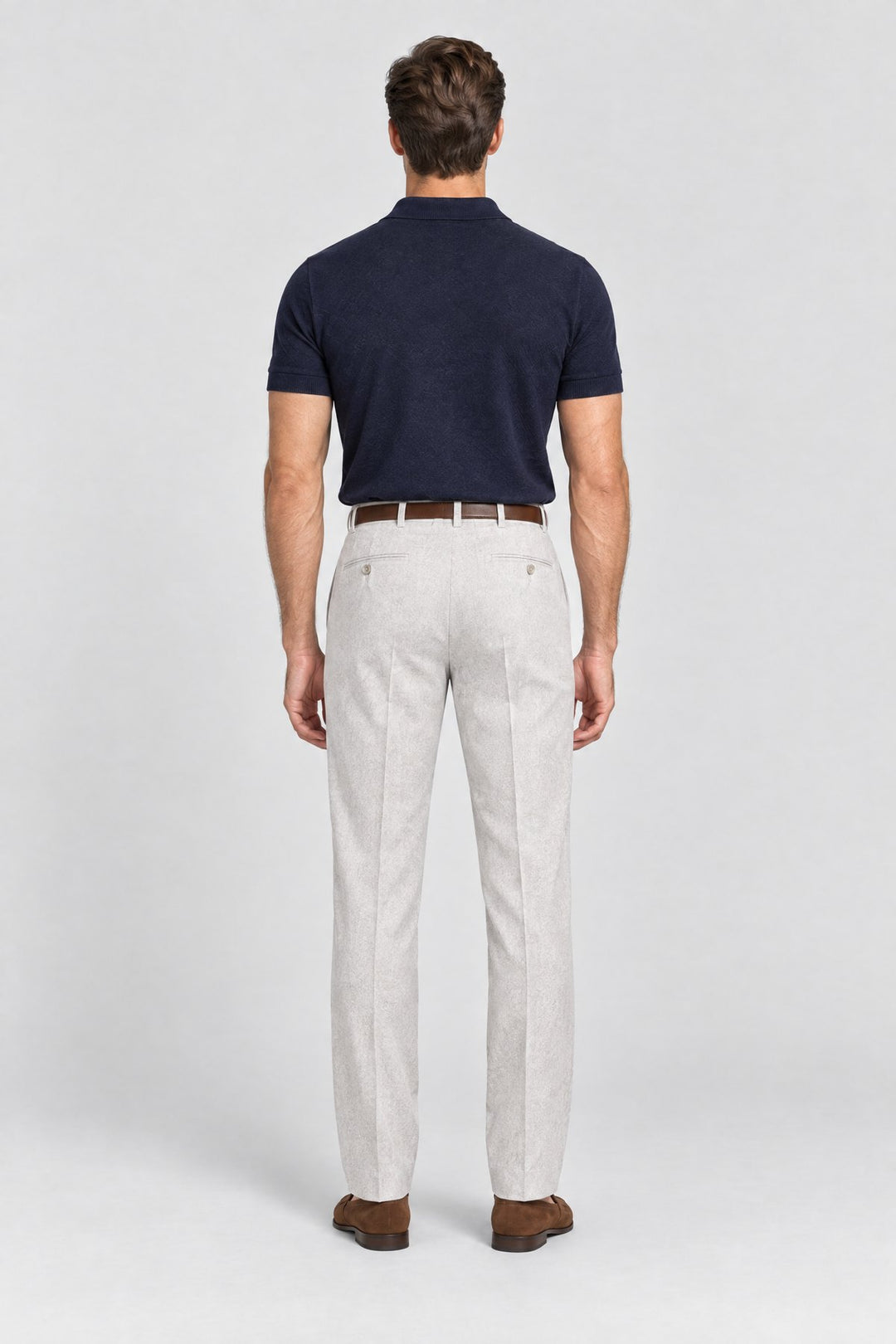 The Henley Pleated Trouser in Pale Grey, back view