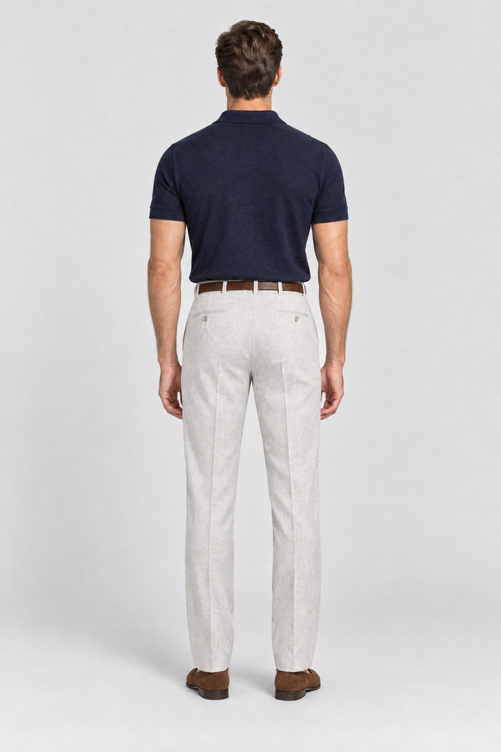 The Henley Pleated Trouser in Pale Grey, back view