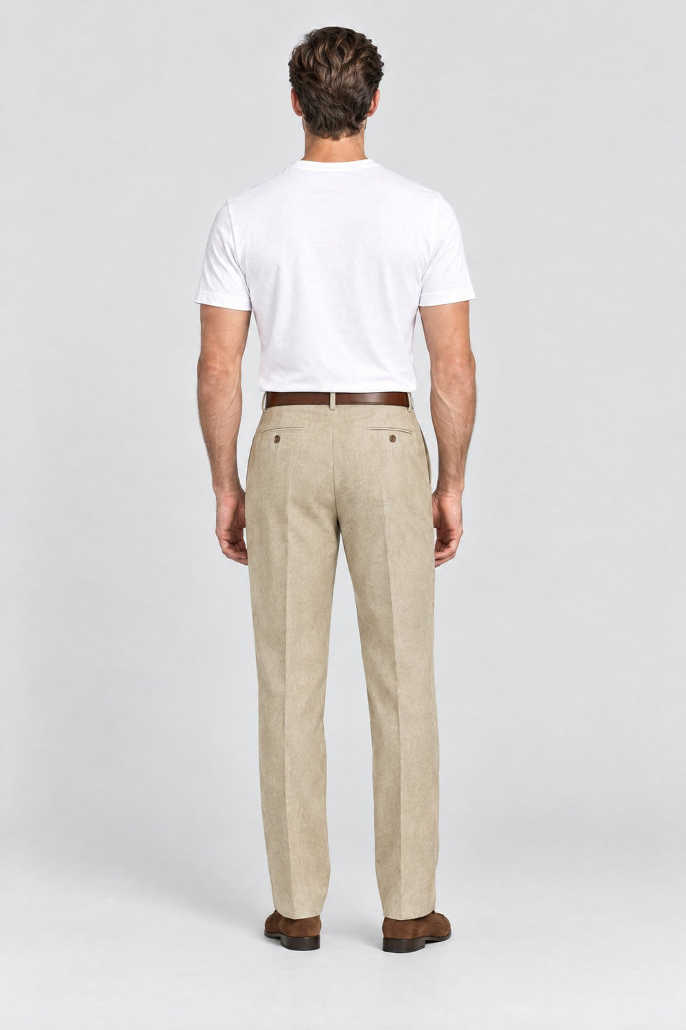 The Henley Pleated Trouser in Stone, back view
