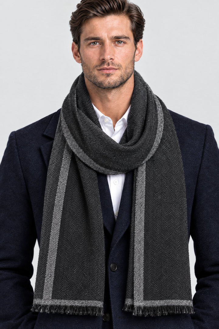 The Herringbone Scarf in Charcoal, detail