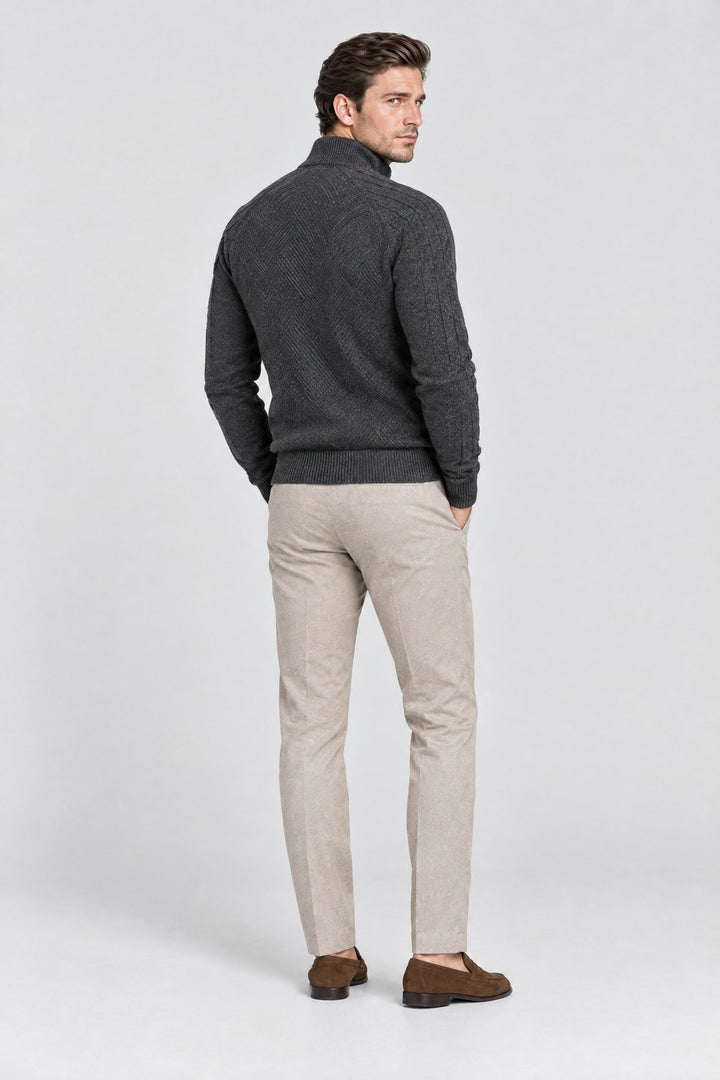 The Holland Zip Cardigan in Charcoal, back view