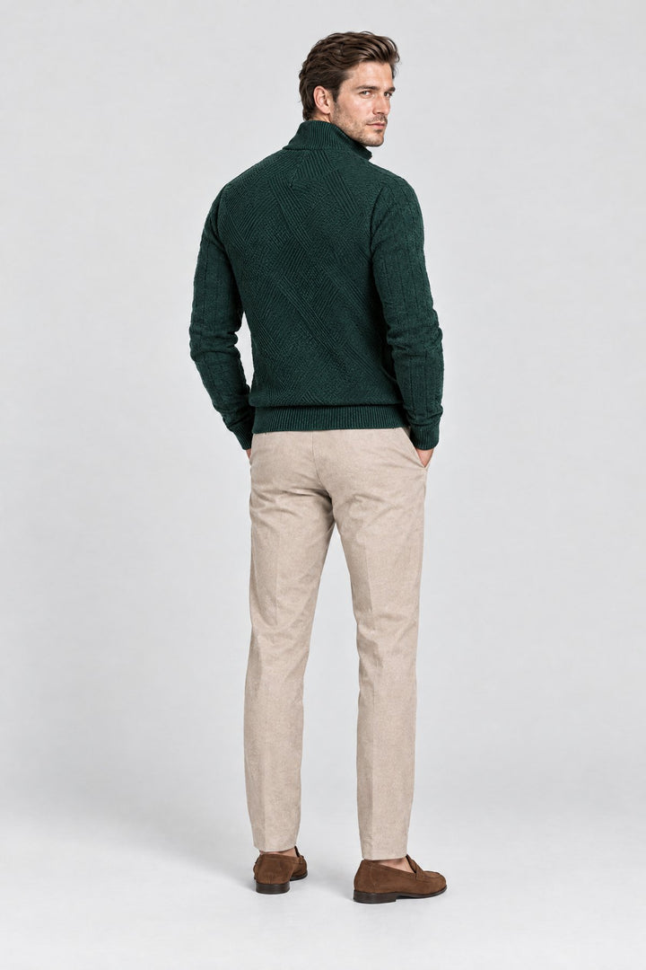 The Holland Zip Cardigan in Forest Green, back view