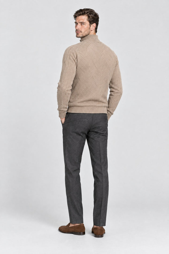 The Holland Zip Cardigan in Sand, back view