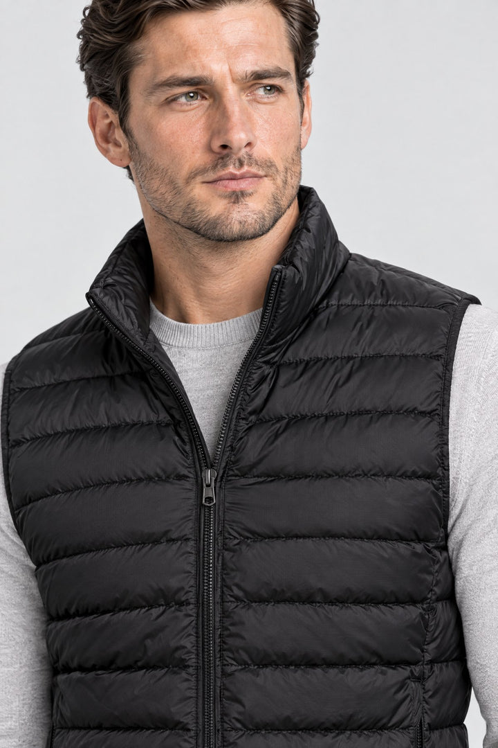 The Hyde Quilted Gilet in Black, detail