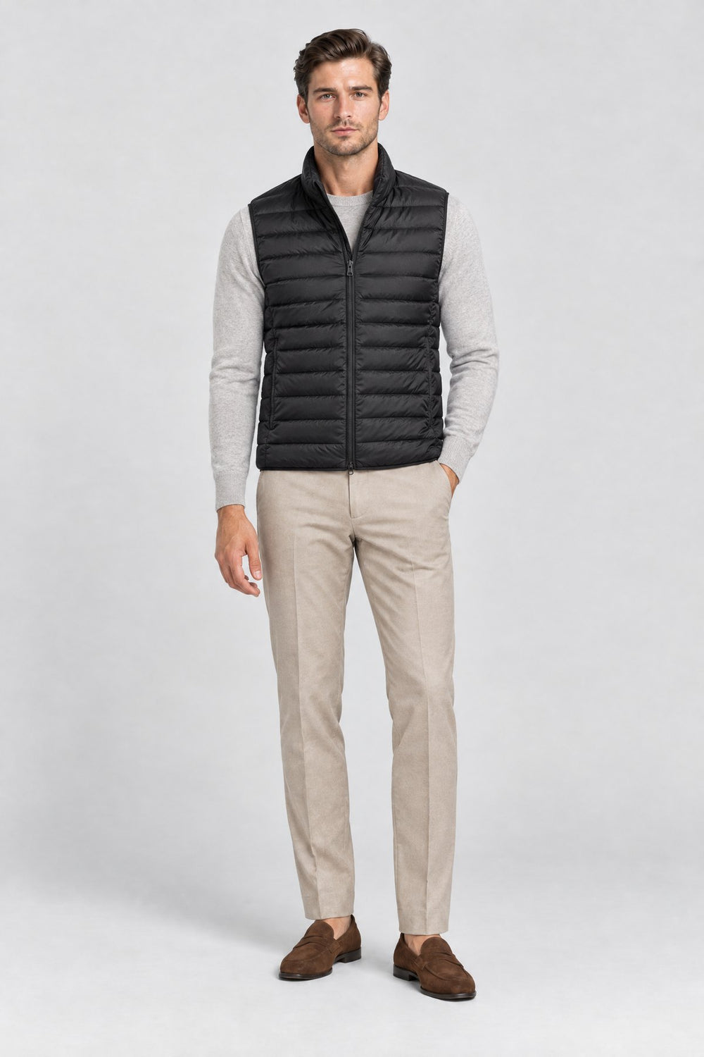 The Hyde Quilted Gilet in Black, on model
