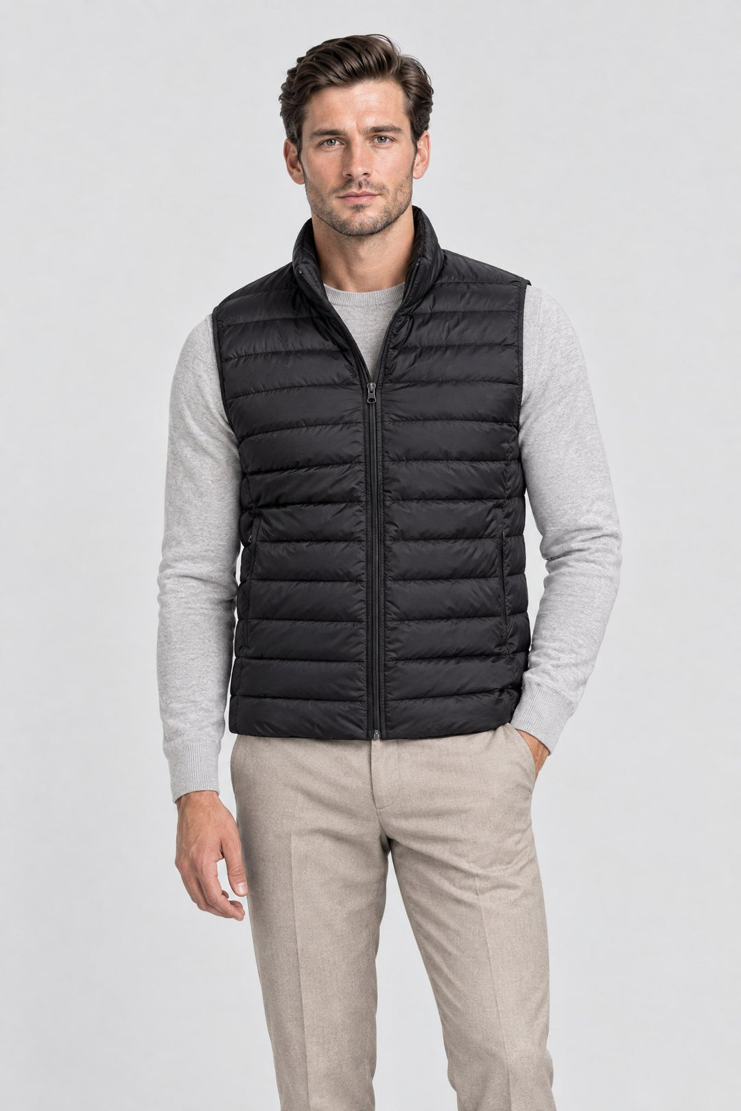 The Hyde Quilted Gilet in Black, on model