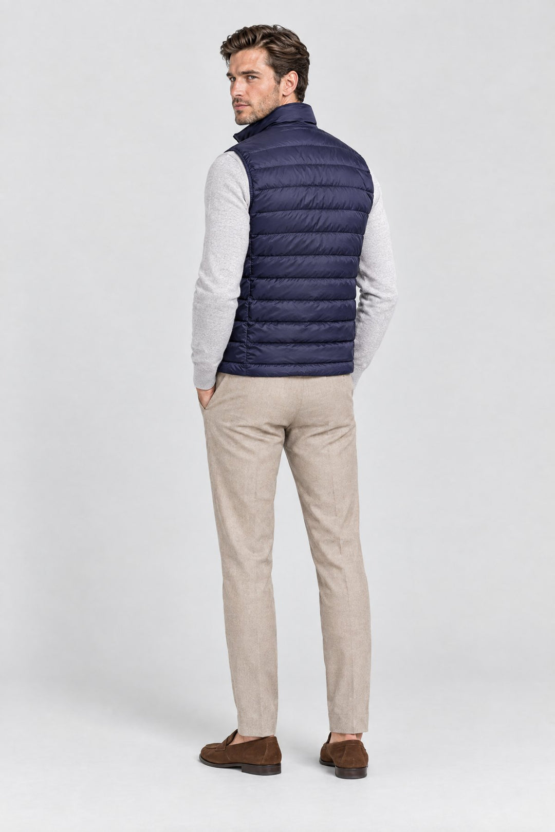 The Hyde Quilted Gilet in Navy, back view