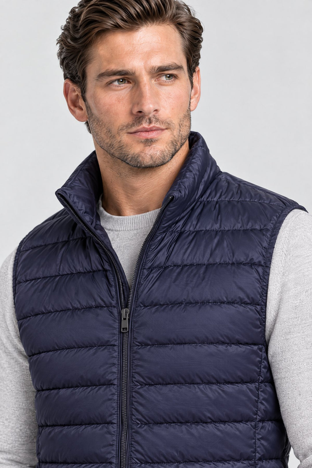 The Hyde Quilted Gilet in Navy, detail