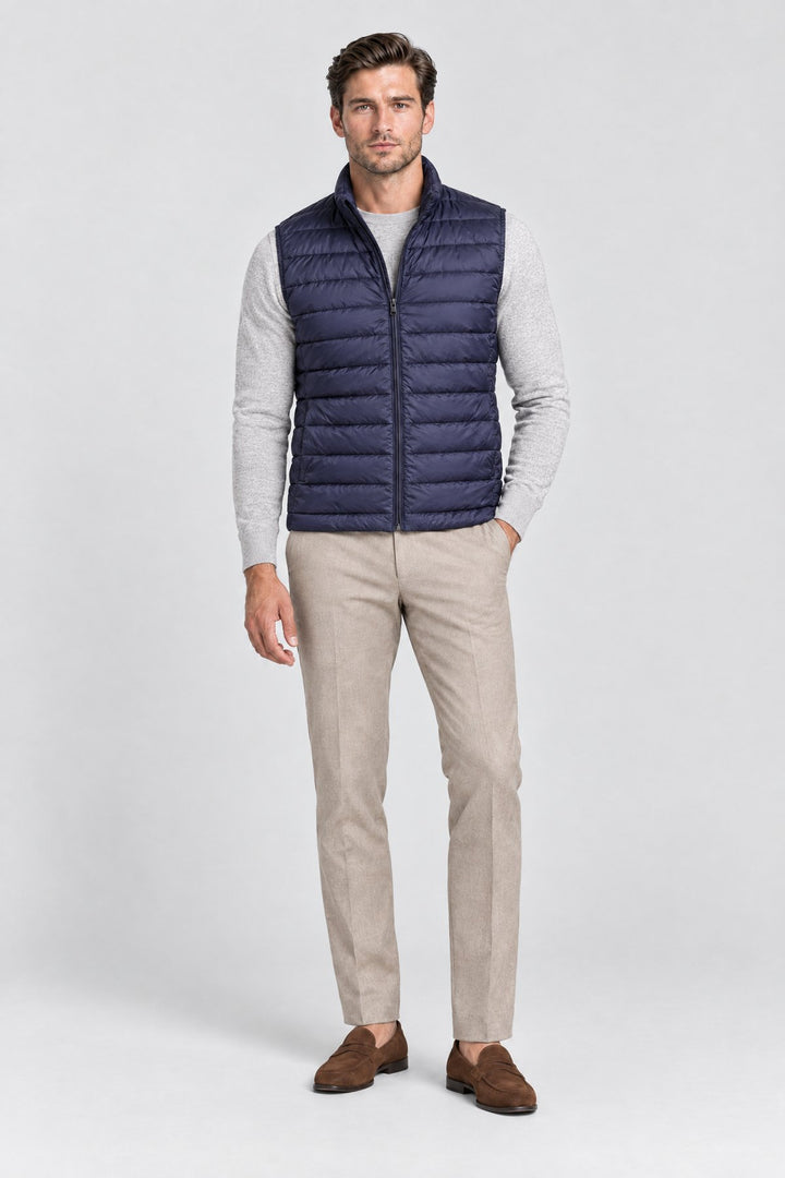 The Hyde Quilted Gilet in Navy, full length