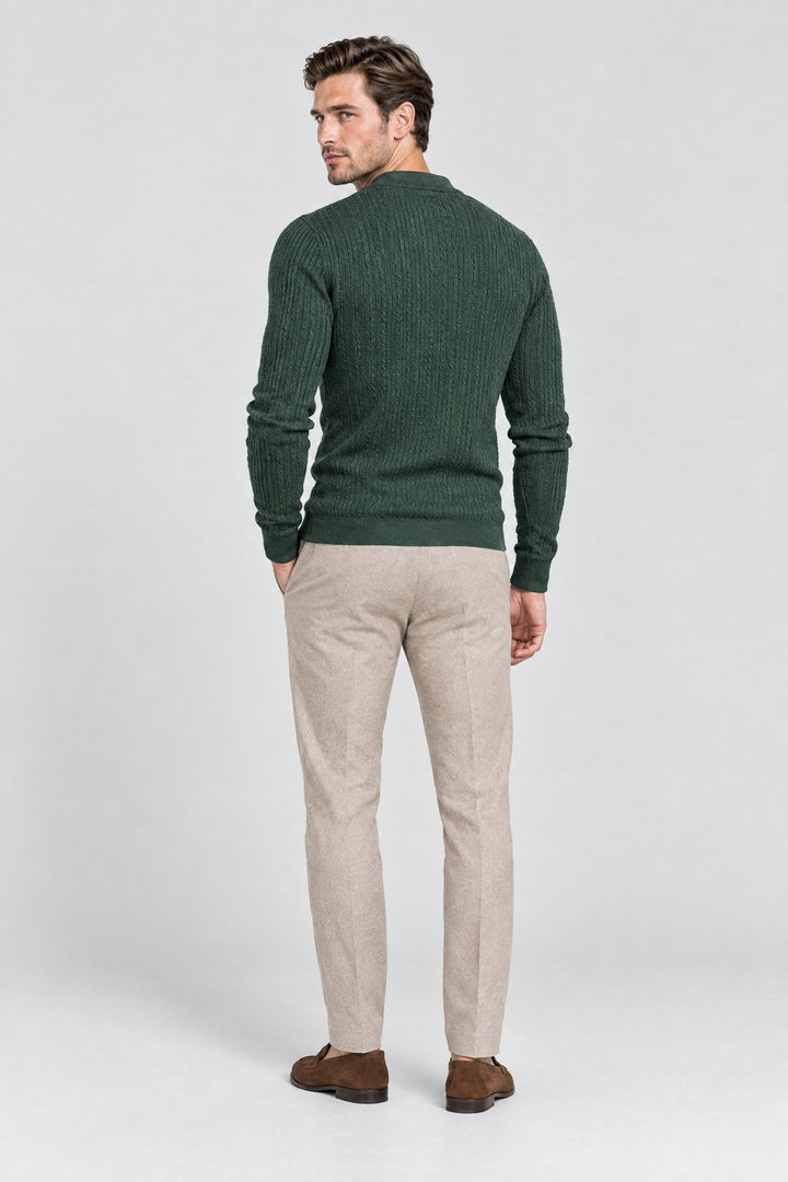 The Kensington Ribbed Henley in Forest Green, back view