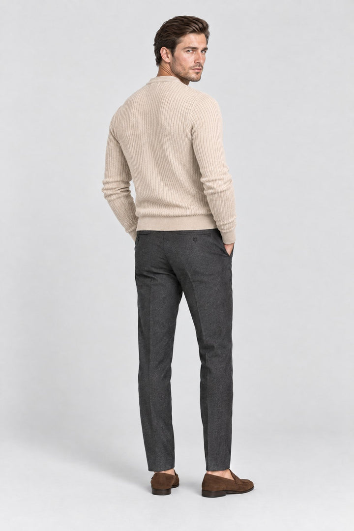 The Kensington Ribbed Henley in Oat, back view