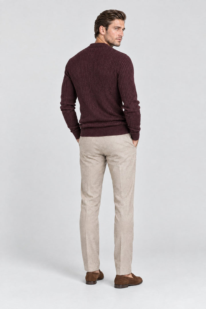 The Kensington Ribbed Henley in Oxblood, back view