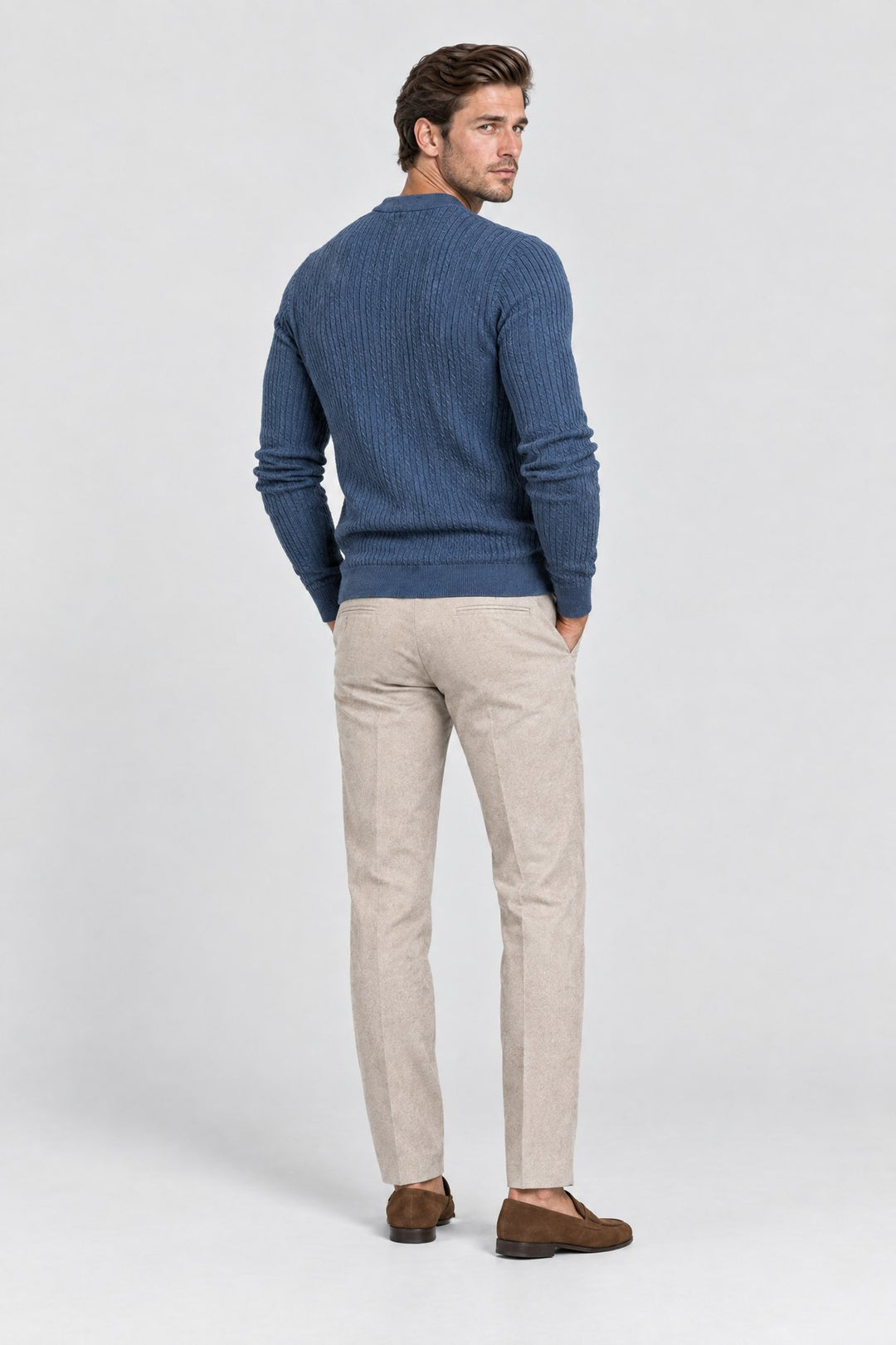 The Kensington Ribbed Henley in Slate Blue, back view