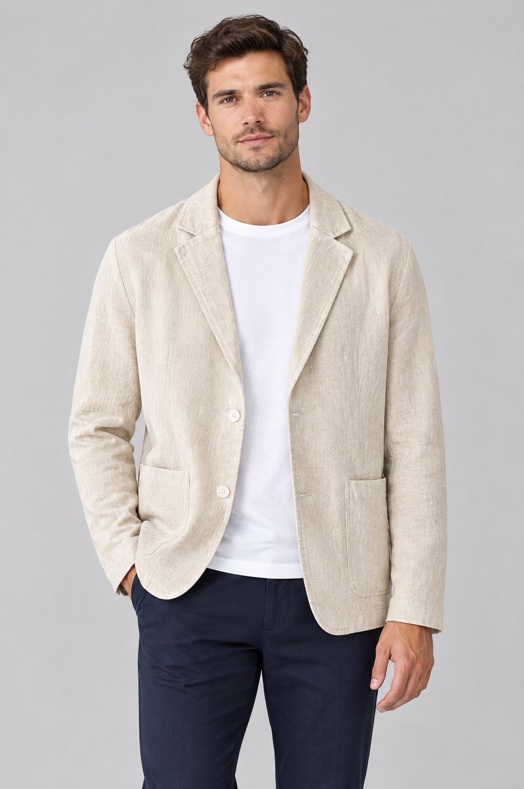 Men's Linen-Blend Unstructured Blazer in Oatmeal – The Kingston by WARDLEY