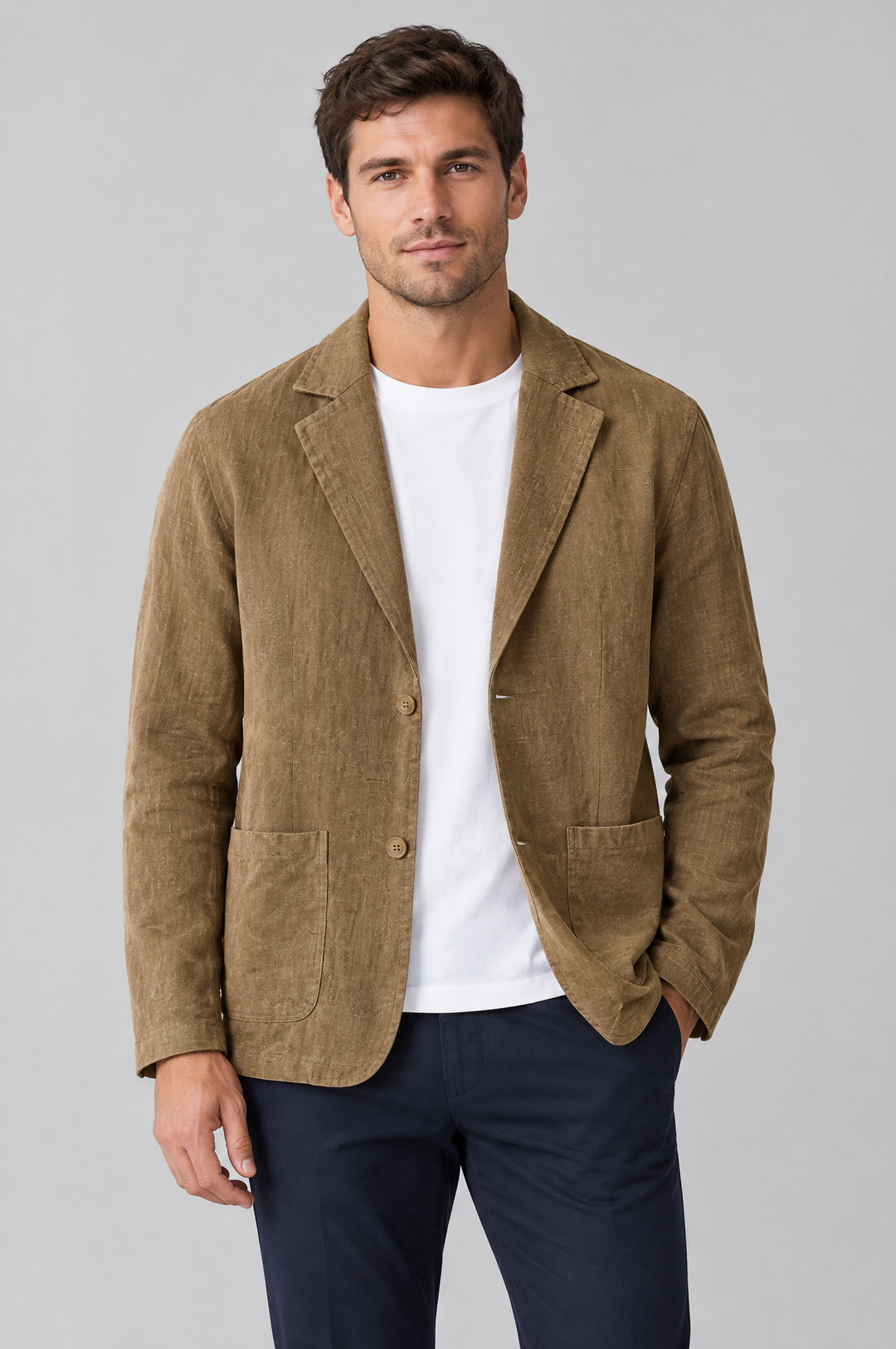 Men's Linen-Blend Unstructured Blazer in Tobacco – The Kingston by WARDLEY