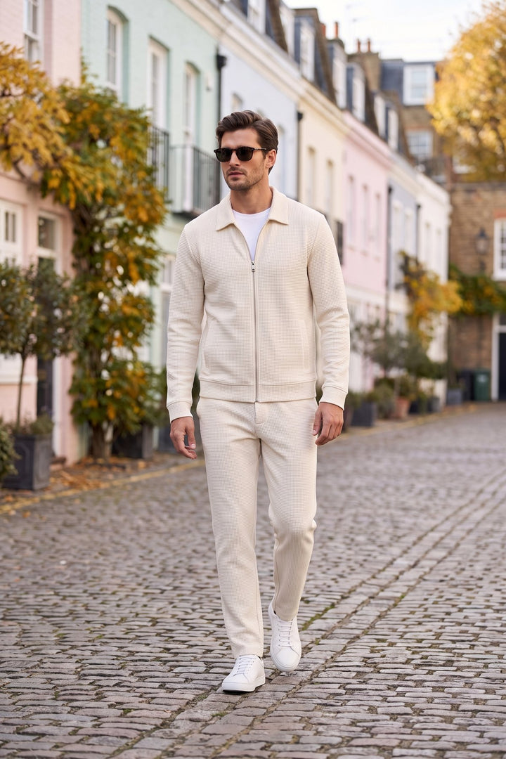 The Kingsway Waffle Knit Set styled in London