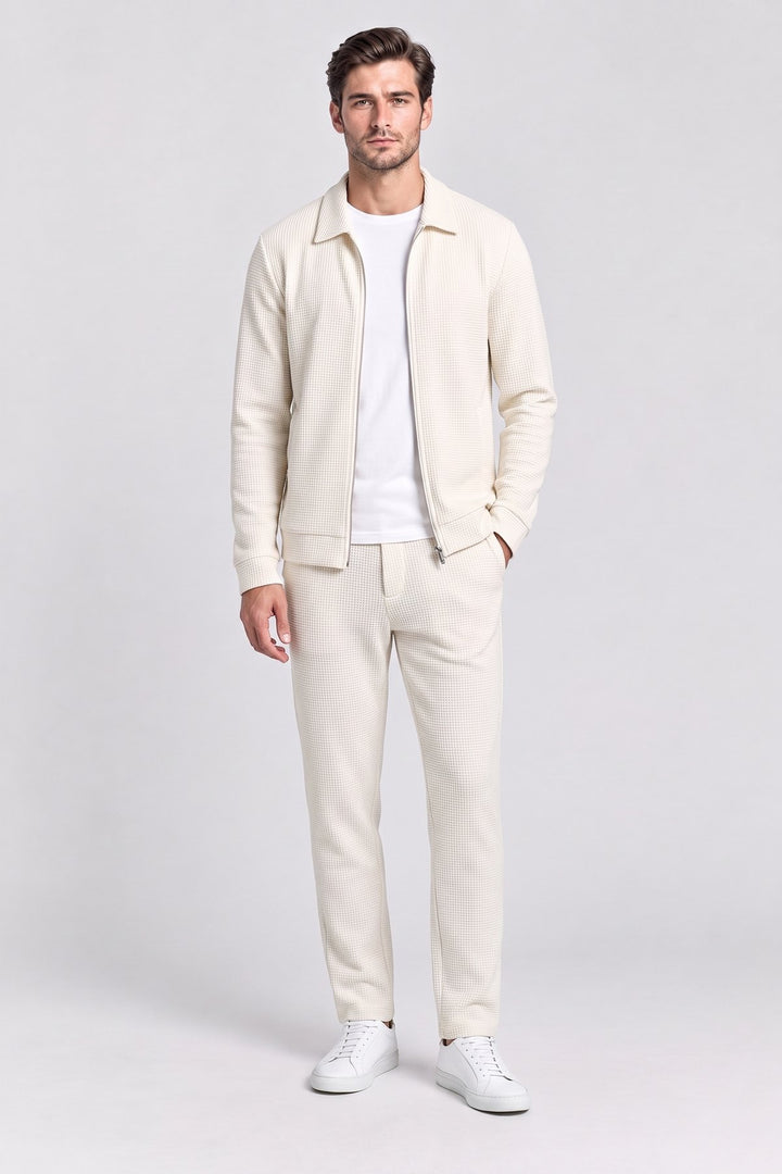 The Kingsway Waffle Knit Set in Ecru – men&