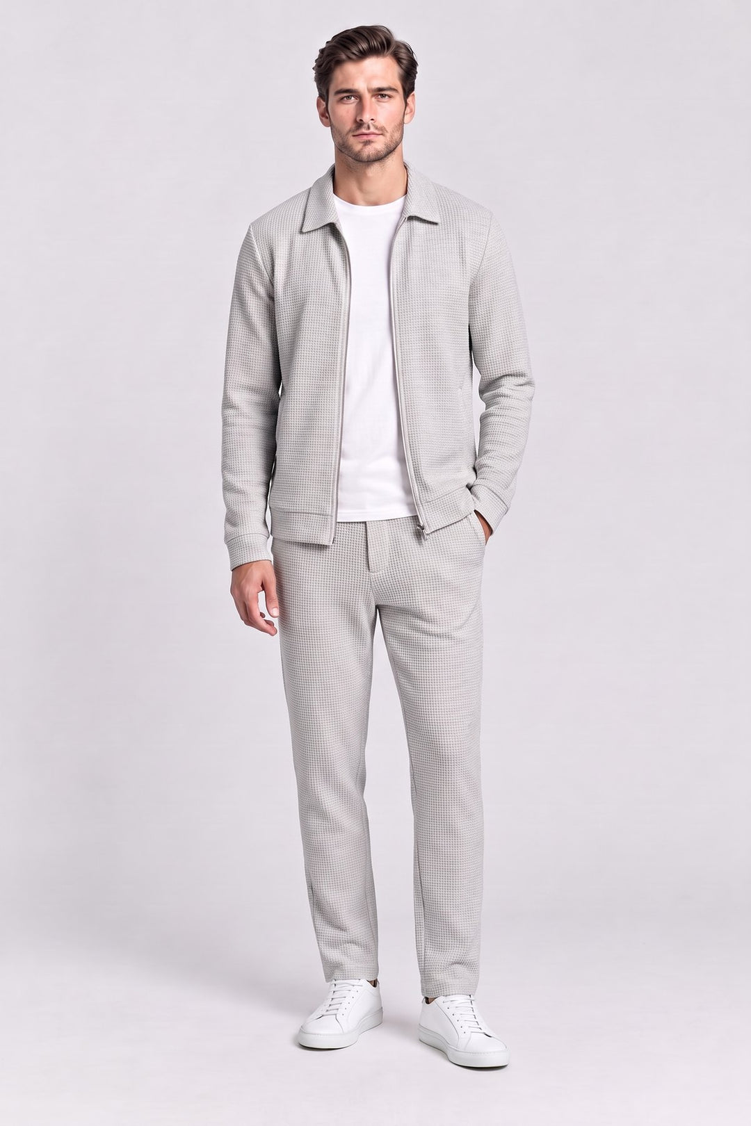 The Kingsway Waffle Knit Set in Grey – men&