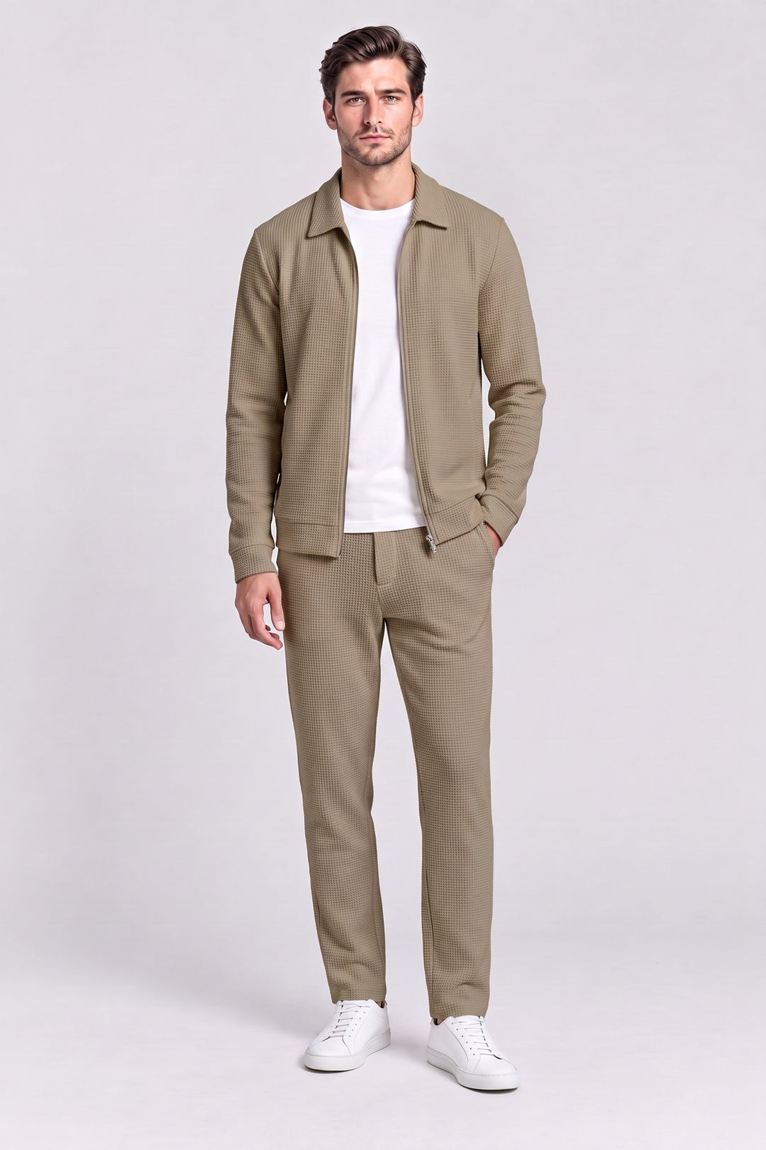 The Kingsway Waffle Knit Set in Stone – men&