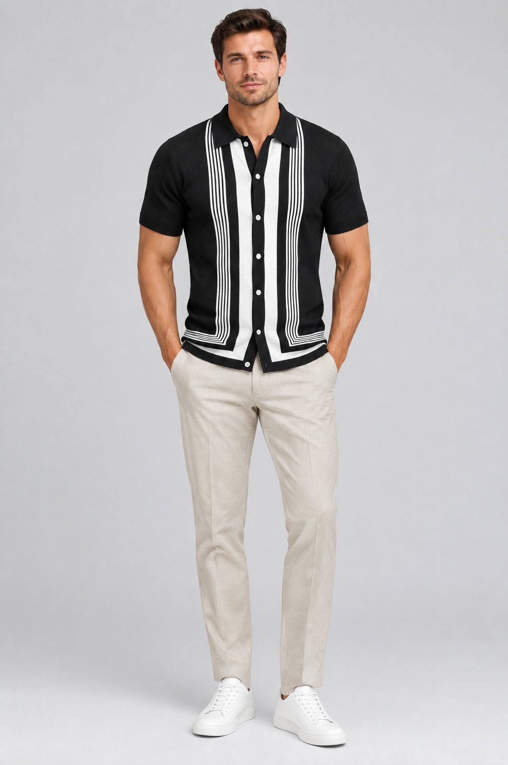 Men's Button-Through Knitted Polo Shirt in Black – The Lambeth by WARDLEY