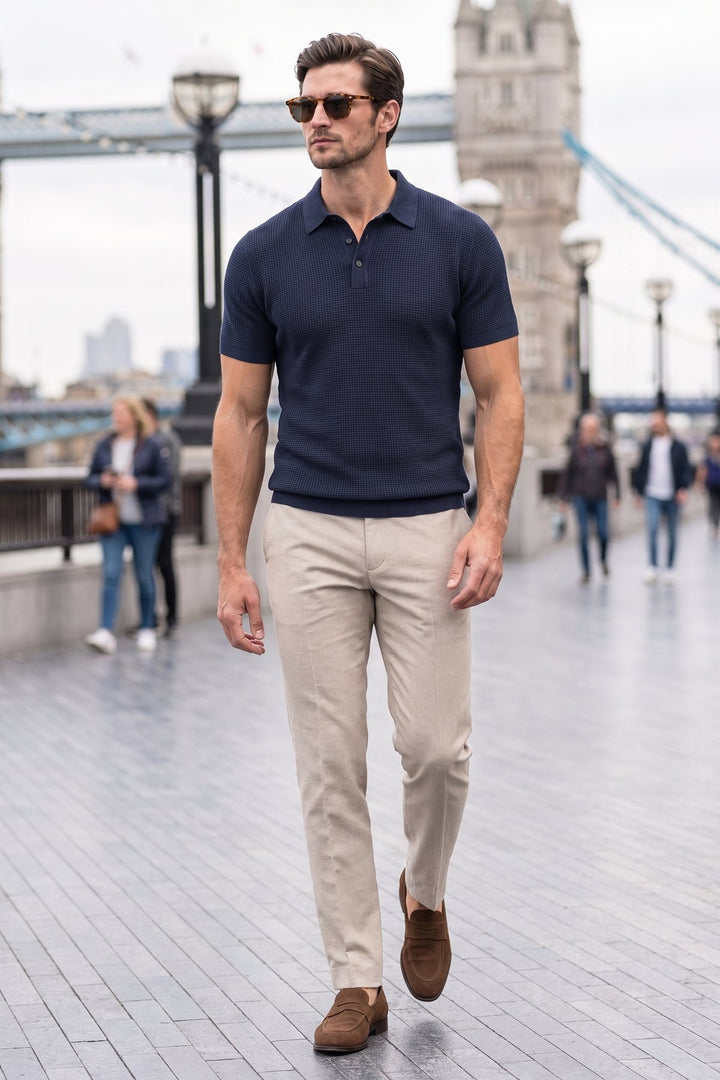 The Marble Arch Textured Polo styled in London