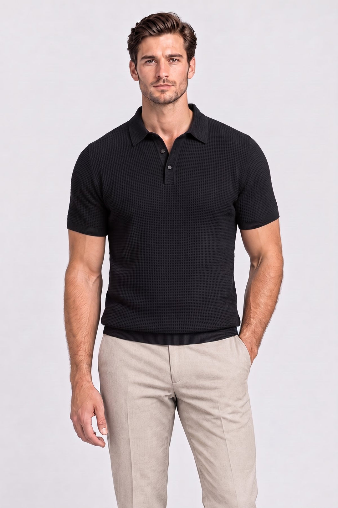 The Marble Arch Textured Polo in Black – men&