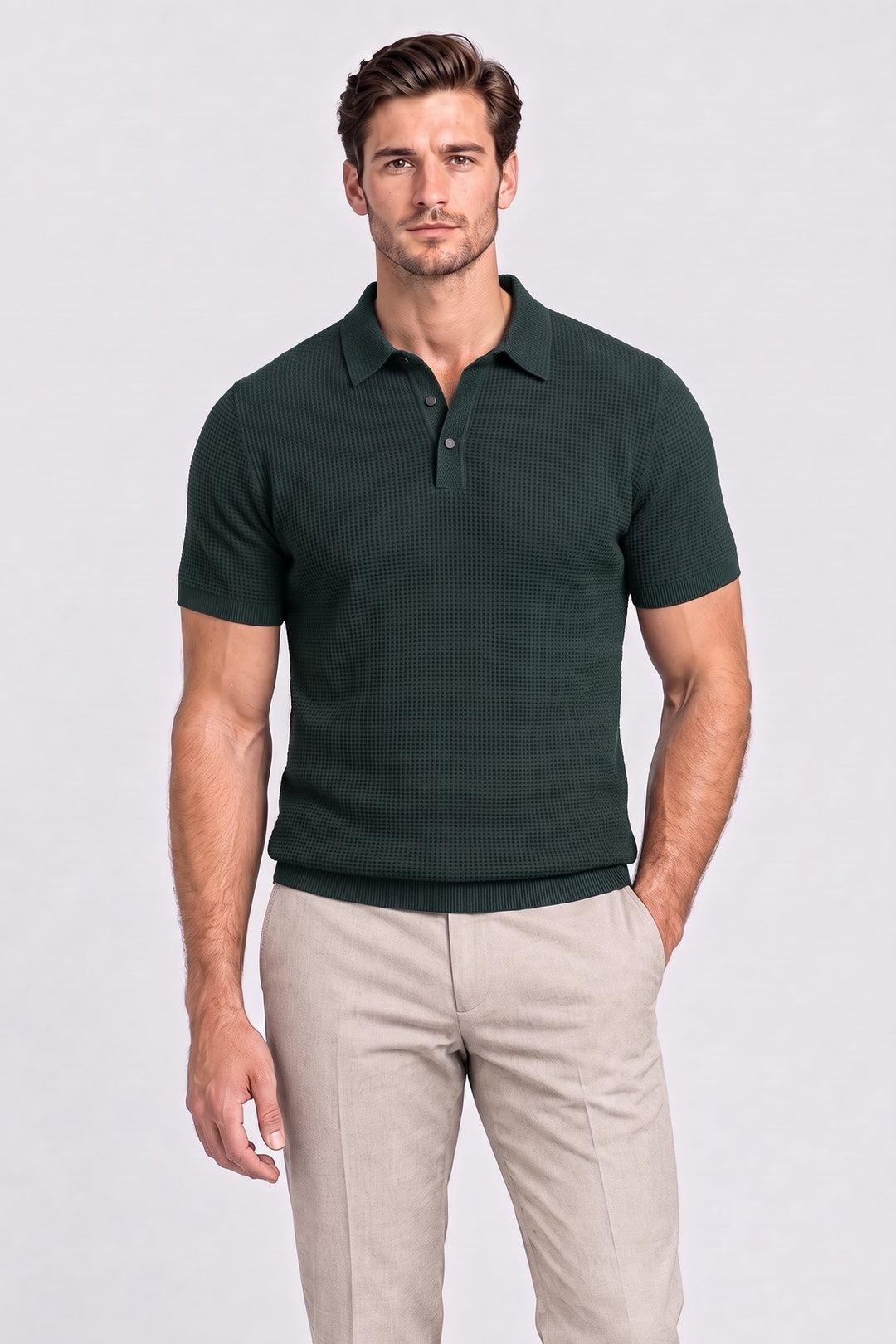 The Marble Arch Textured Polo in Bottle Green – men&