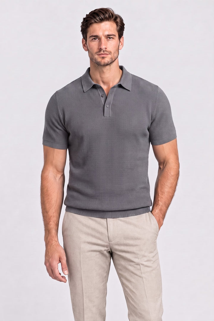 The Marble Arch Textured Polo in Grey – men&