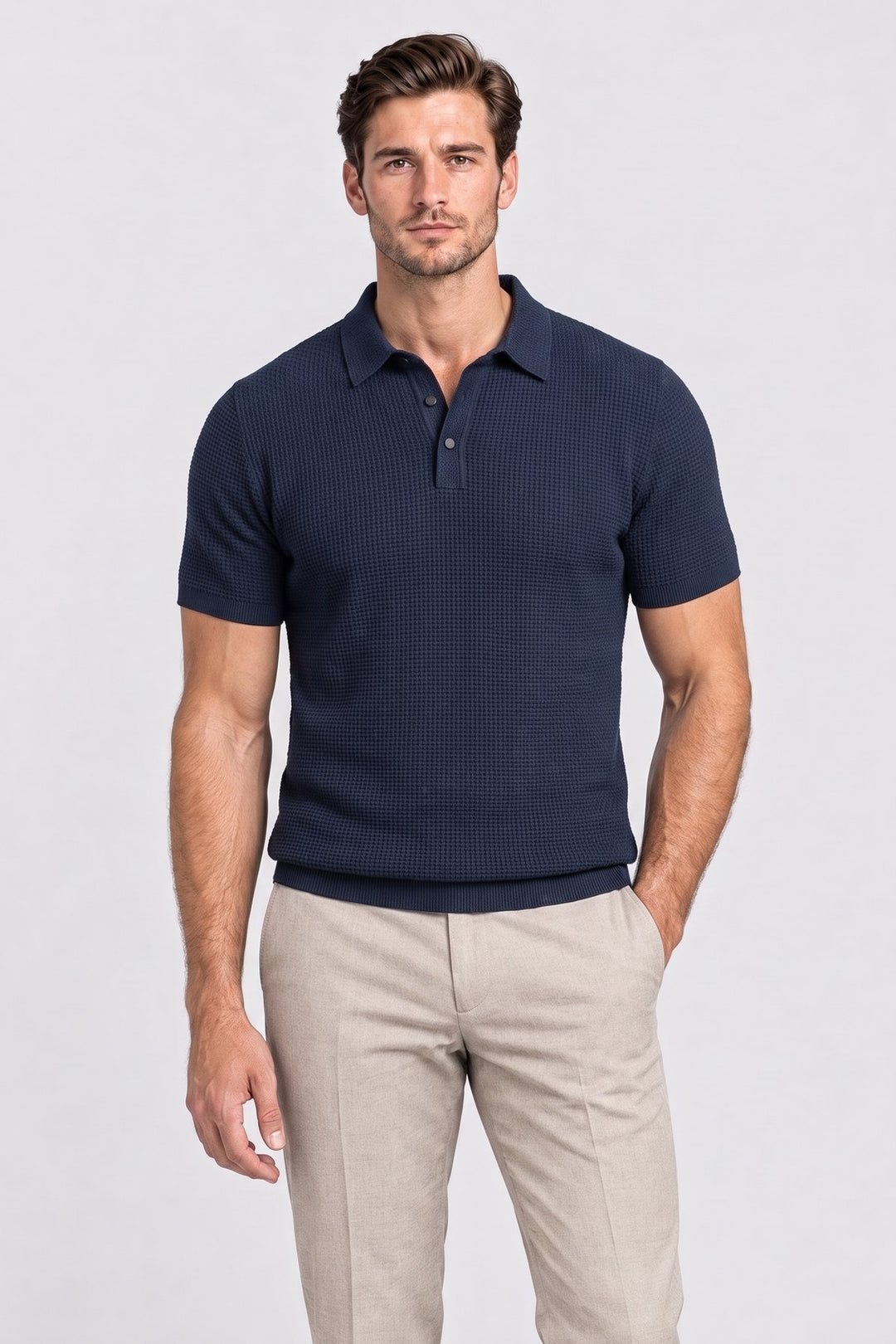 The Marble Arch Textured Polo in Navy – men&