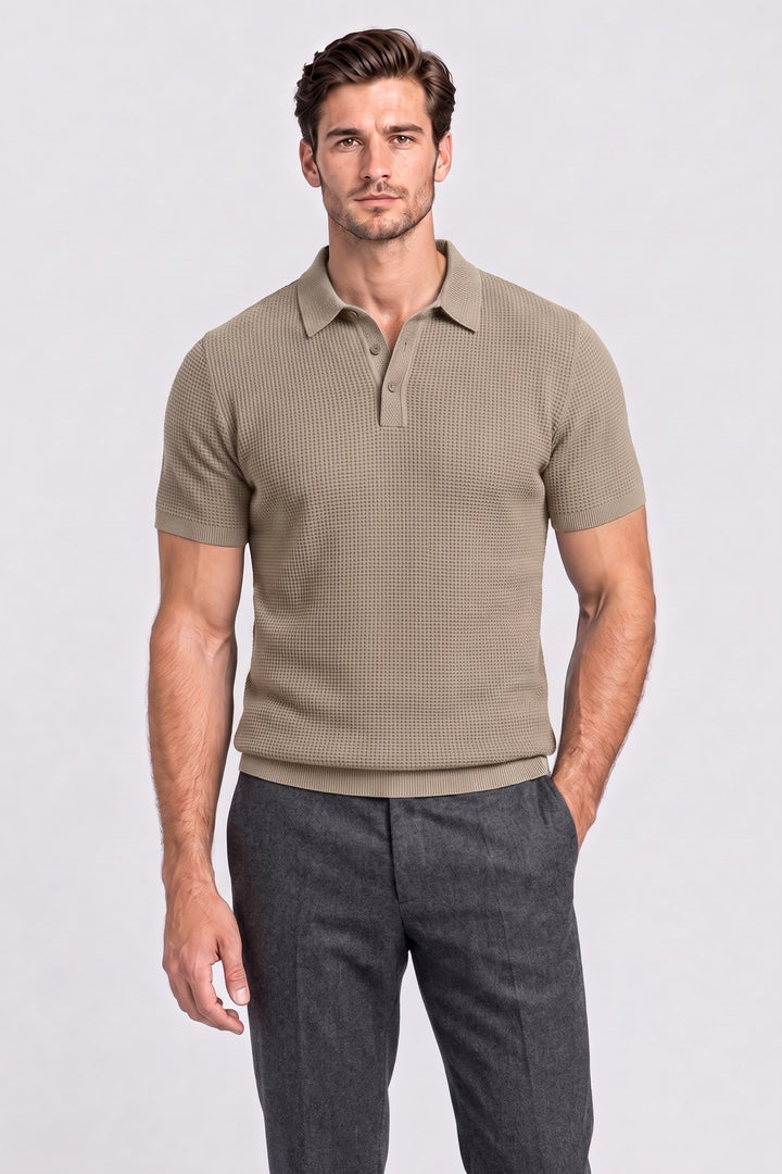 The Marble Arch Textured Polo in Stone – men&