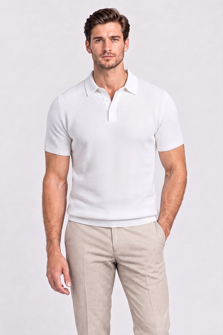 The Marble Arch Textured Polo in White – men&