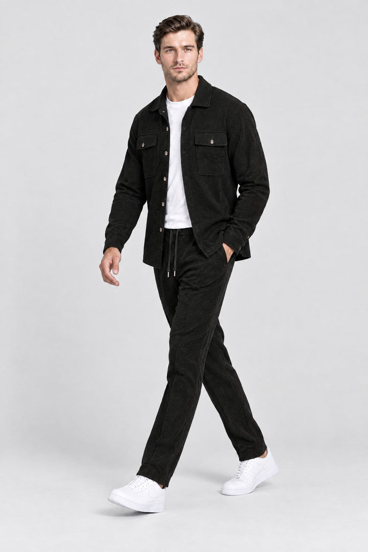 The Marlow Waffle Set in Black, side view