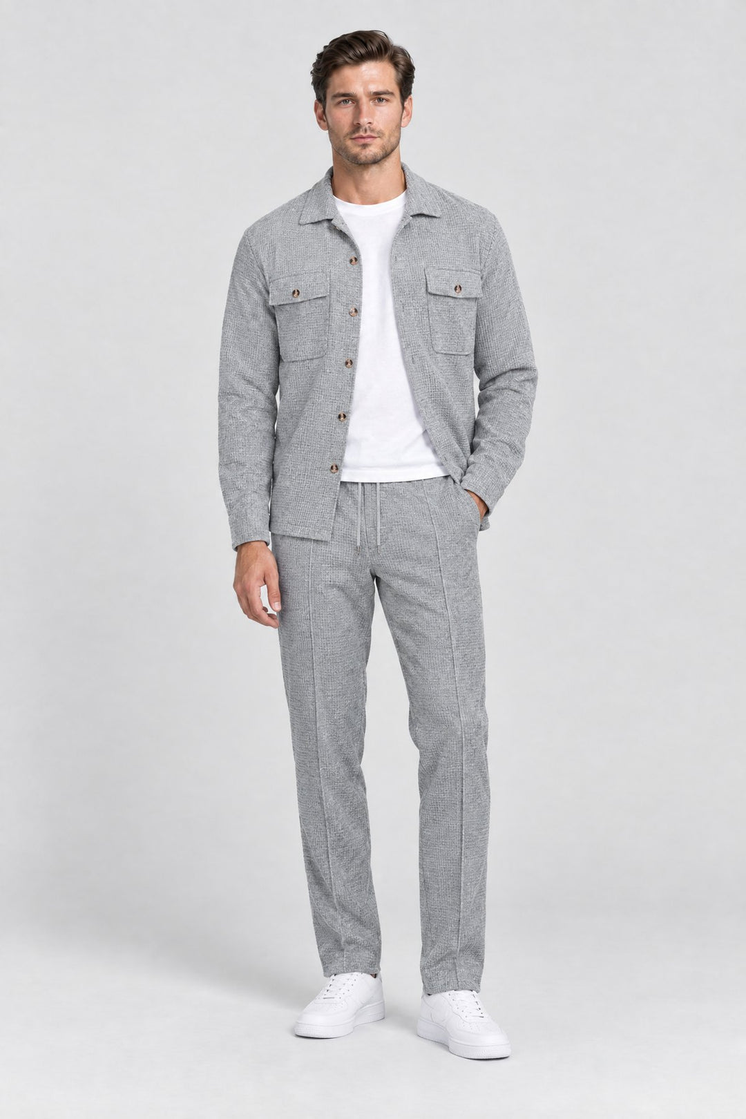 The Marlow Waffle Set in Grey, on model