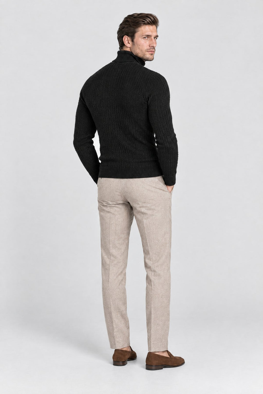 The Marylebone Roll Neck in Black, back view